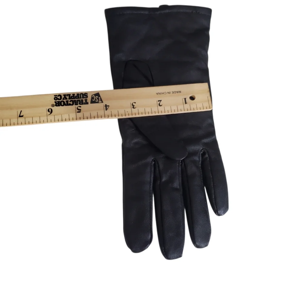 Women's Leather Black Gloves / Black Metallic Scarf
